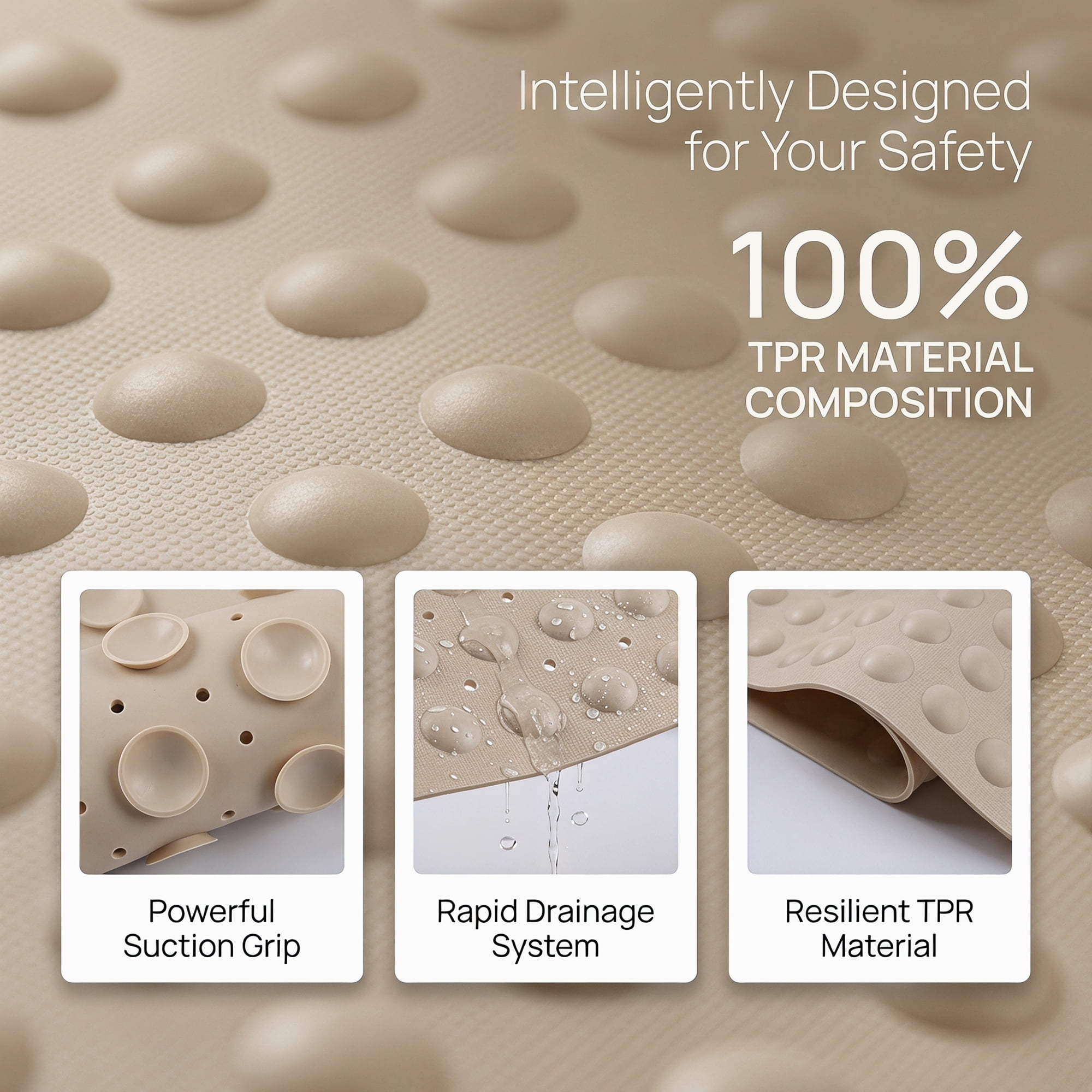 Unique Bargains Non-Slip TPE Washable Bathtub Mat with Strong Suctions White 28" x 16"