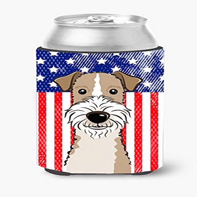 ""Caroline'S Treasures Bb2177Cc Bandera Americana Y Fox Terrier De Pelo Duro Lata O Abrazador De Botella Multicolor""