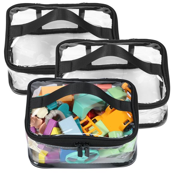 3 Packs Clear Toy Storage Bags- 8.46x 5.9 x 3.54 Inch Transparent PVC Toy Organizing Bags with Zipper- Waterproof Toy Storage Organizer Pouch for Building Blocks, Small Toys