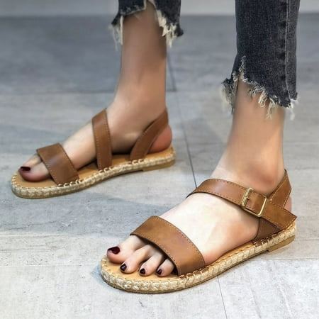 

〖Yilirongyumm〗 Brown 41 Sandals Women Sandals Spring Fashion Buckle Sandals And Women s Summer Flat Casual Women s Sandals