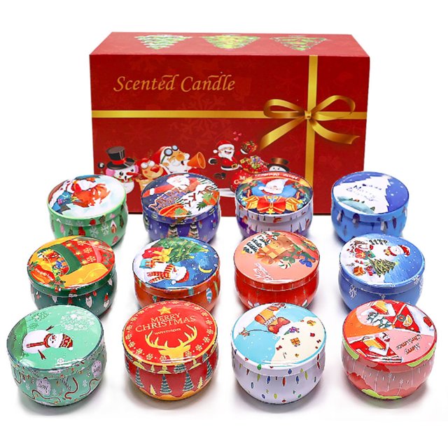Set de regalo de velas aromáticas navideñas, velas de cera de soja natural, 12 fragancias de aceites esenciales, vela de aromaterapia para aliviar el estrés, set de regalo para toda ocasión.