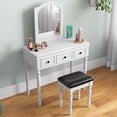 thumbnail image 3 of Costway Ensemble de Coiffeuse avec Tabouret Rembourré 3 Tiroirs Grand Miroir Blanc, 3 of 10