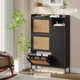 thumbnail image 3 of Yiwa Rattan Shoe Cabinet for Entryway, Hidden Wood Shoe Rack Storage with 3 Flip Drawers, Narrow Freestanding Shoe Organizer Cabinet for Hallway, Easy Assembly, 3 of 8