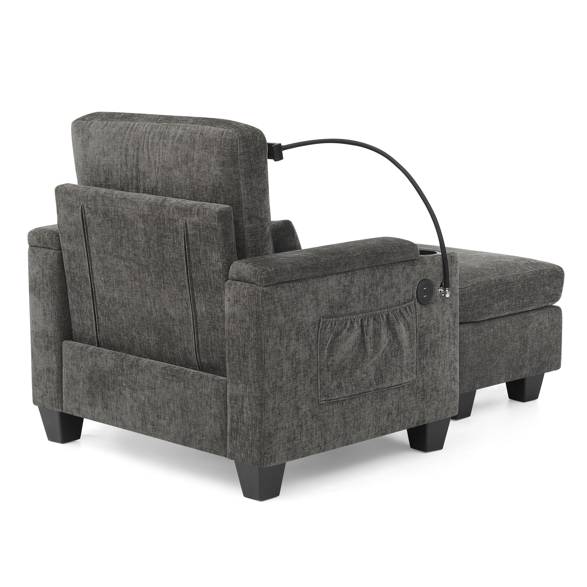 Recliner Chair with Adjustable Backrest, Cup Holders, USB Charging Port, Phone Stand, Arm Storage and Storage Ottoman