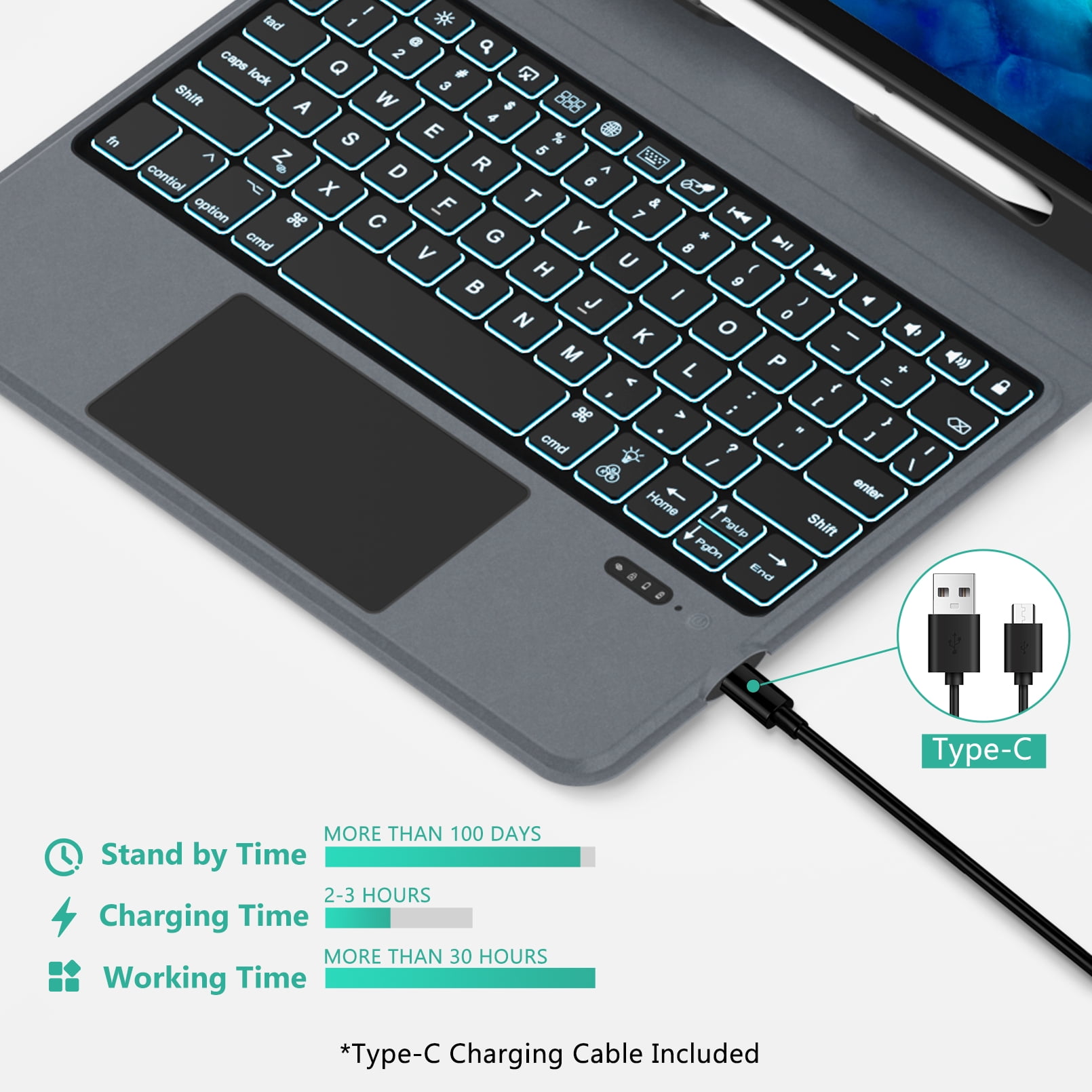 Keyboard for iPad Pro 11 inch, iPad Air 5th / 4th Gen，iPad 10.9in Case with Keyboard ，Wireless Bluetooth Magnetic Detachable iPad Keyboard Folio with Trackpad, Backlit, Pencil Holder