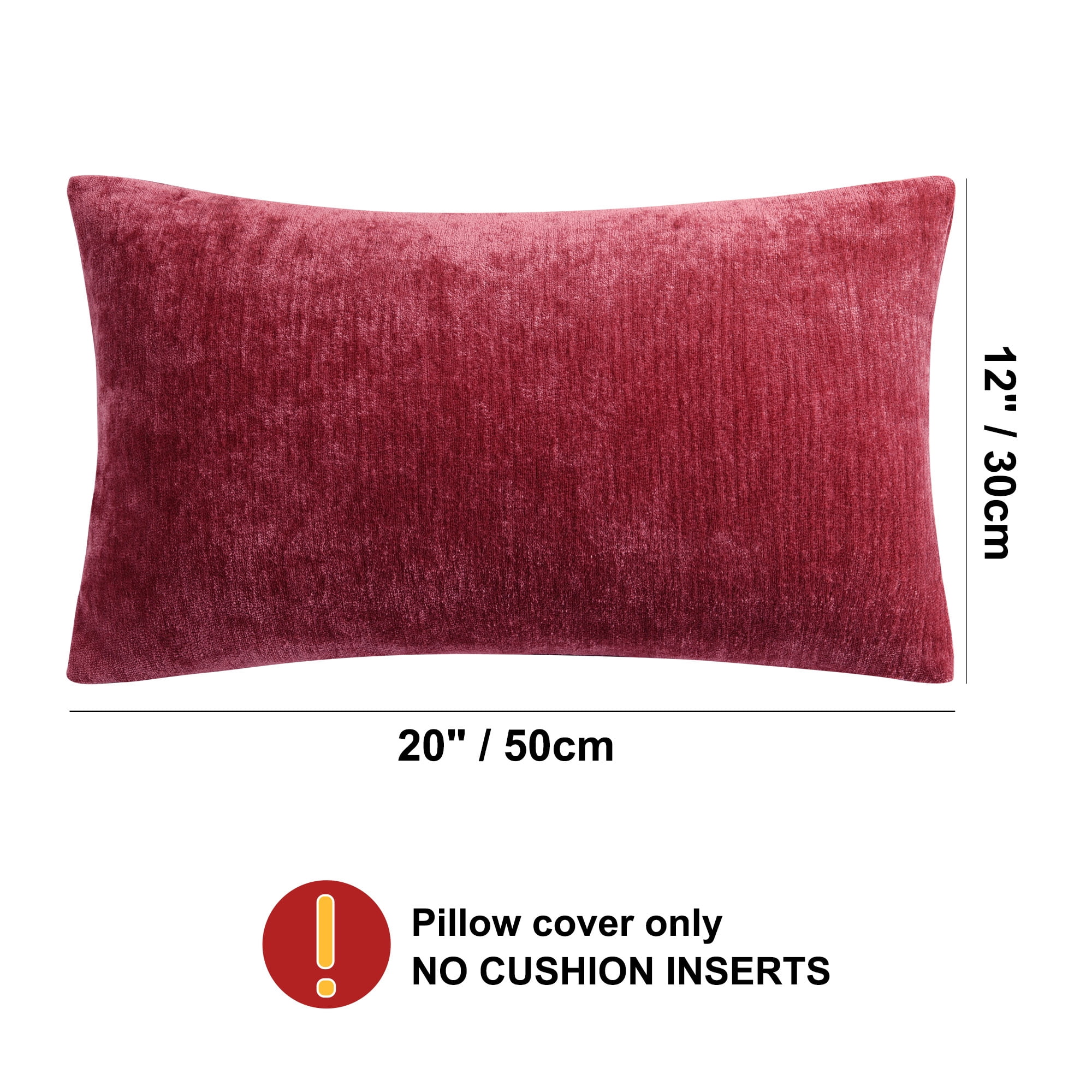 REGALWOVEN Set of 2 Chenille Throw Pillow Covers, Soft Decorative Cushion Covers Burgundy 12x20 Inch