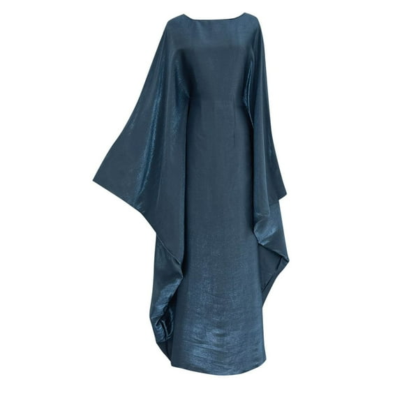 Women Dubai Abaya Dress Glitter Embroidery Round Neck Belted Robe for Spring Summer Party Occasions