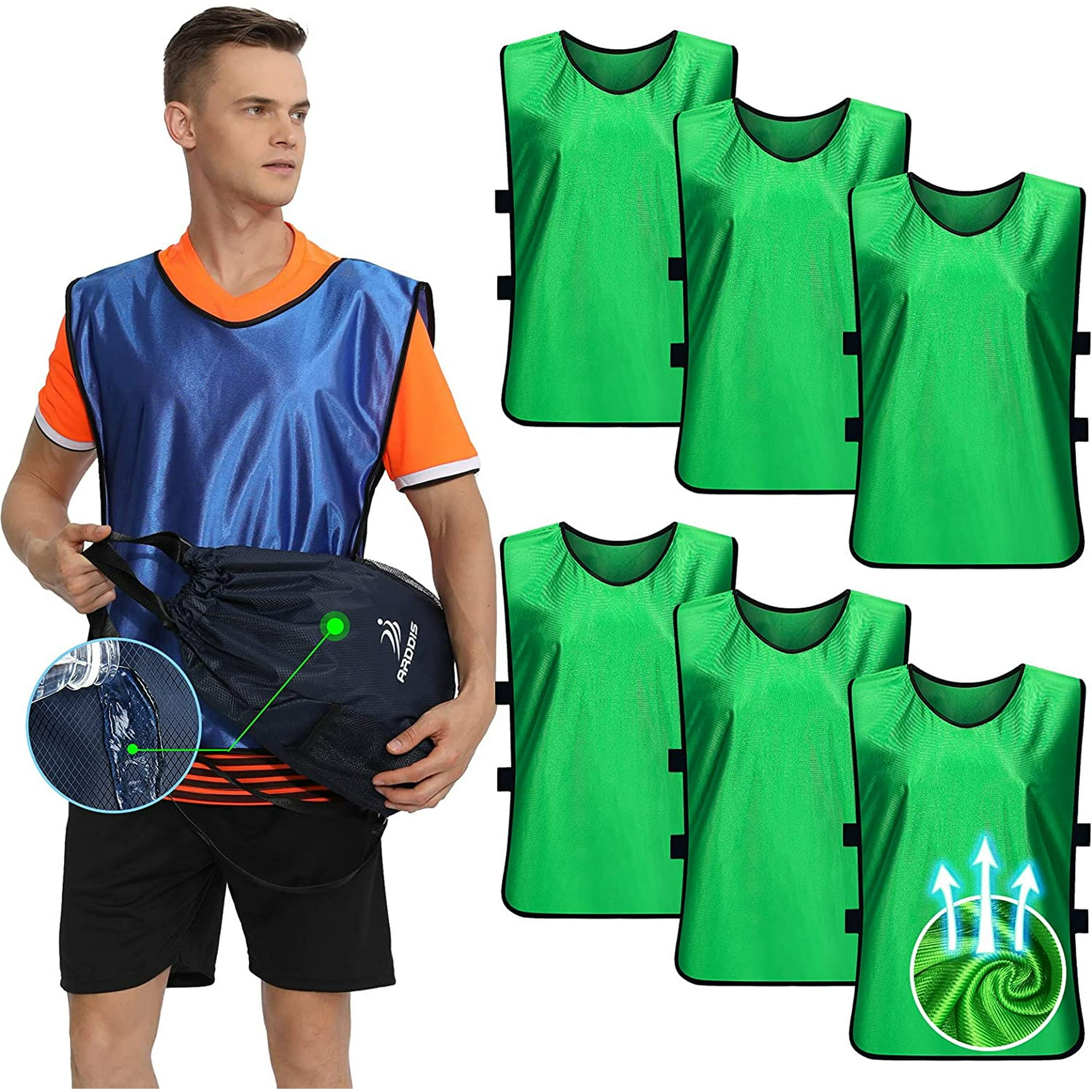 Hesignd 6 Pack Pinnies Scrimmage Vests Jersey For Soccer Basketball Hockey Adult Green Xl