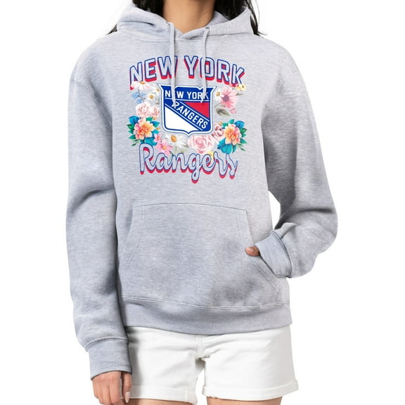 Women's G-III 4Her by Carl Banks Heather Gray New York Rangers Flower Logo Pullover Hoodie