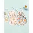 thumbnail image 7 of Baby Girl's Romper, Flower/Stripe Pattern Sleeveless Tie-Up Shoulder Strap Infant Toddler Girl Sling Playsuit, 7 of 7