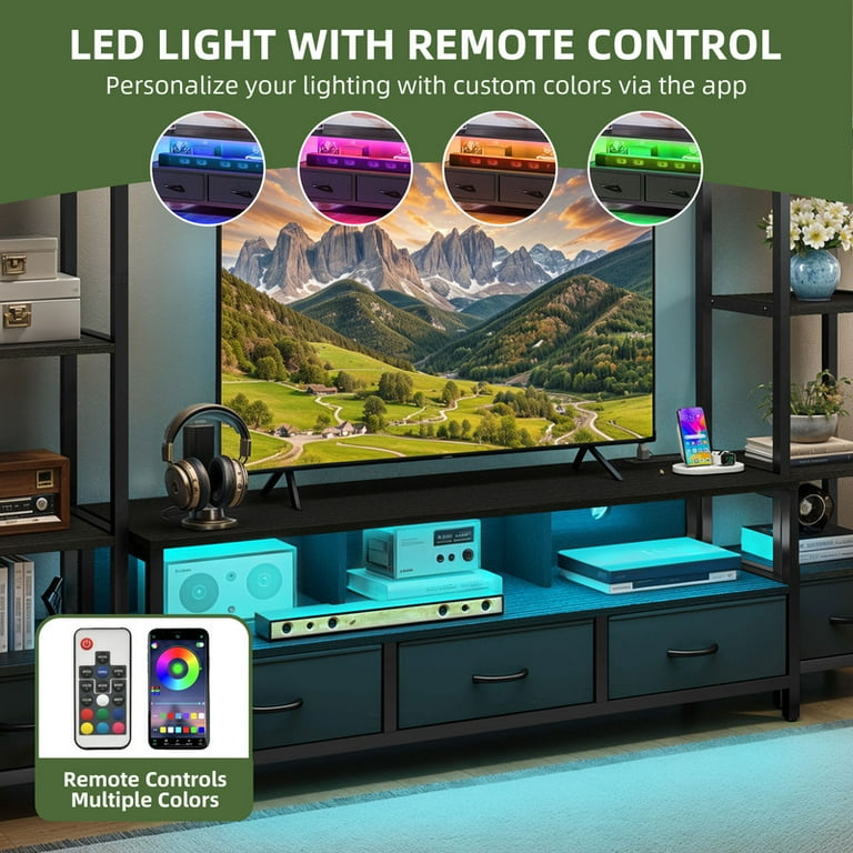 Uforic LED TV Stand with Outlets, 65-Inch Black photo 3