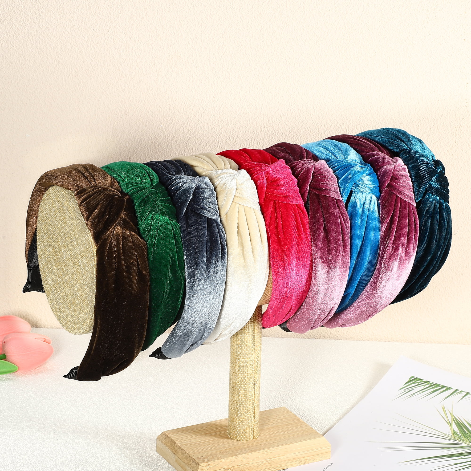 Unique Bargains Velvet Knotted Headbands Hairband for Women 1.2 Inch Wide Dark Green