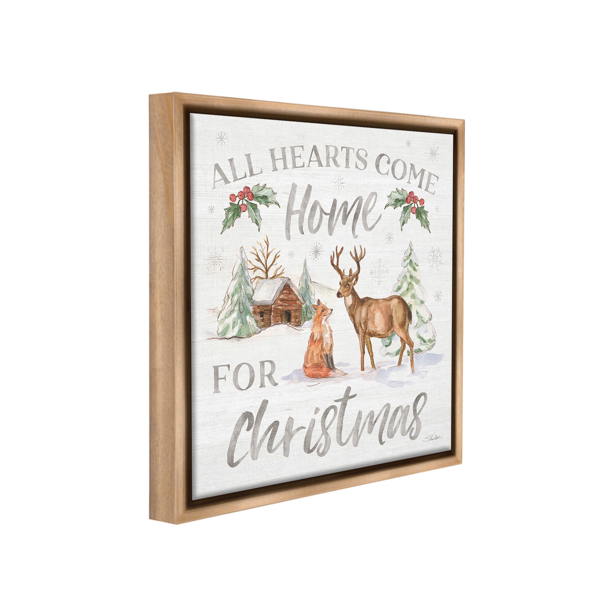 Stupell Industries Home For Christmas Phrase Holiday Painting Brown Floater Framed Canvas Art Print Wall Art, 25 x 25