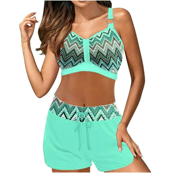 Teissuly Women Bikini Print Strappy Back Set Two Piece Swimsuits Swimdress Swimwear