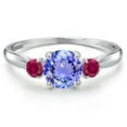 thumbnail image 3 of Gem Stone King 10K White Gold Blue Tanzanite and Red Created Ruby 3-Stone Ring for Women | 1.18 Cttw | Round 6MM | Gemstone December Birthstone | Size 5, 3 of 6