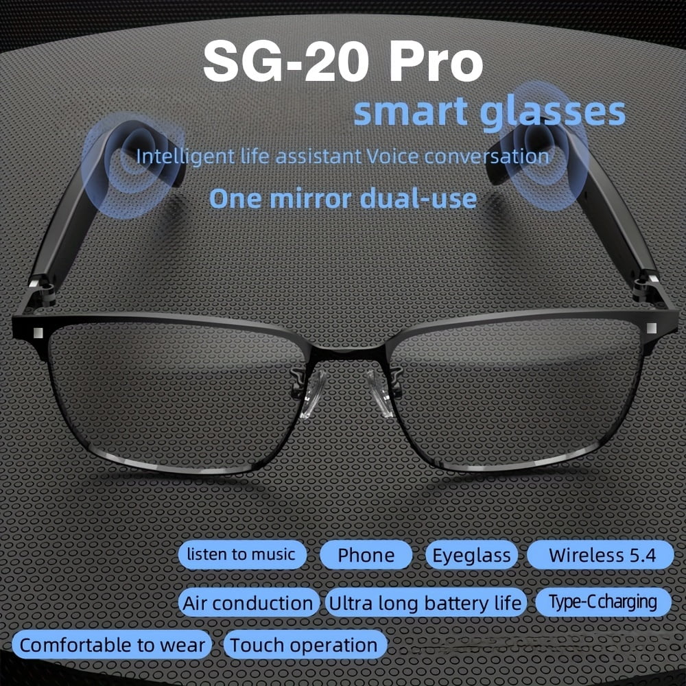 SG20 (Top Version) Smart Wireless Audio Glasses Touch Control Sunglasses with Speaker for Music & Calls, Lightweight Portable Wearable for Outdoor Travel Driving Fishing