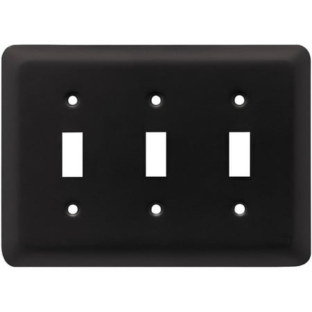 Steel Blank Wall Plate - Franklin Brass Stamped Round Triple Switch Wall Plate in Flat Black