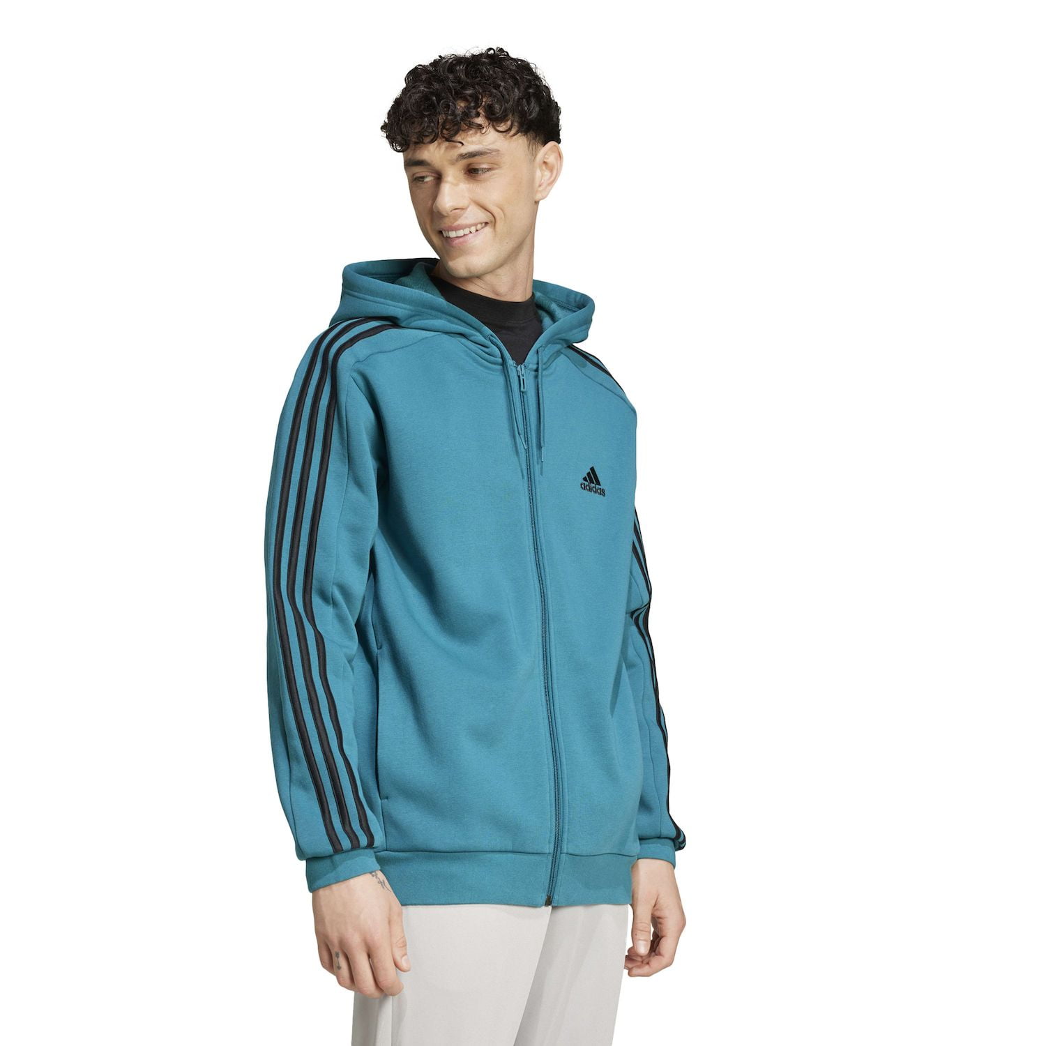 Men's adidas Sportswear Essentials Fleece 3-Stripes Full-Zip Hoodie Color: Black Size: S