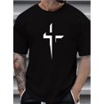 thumbnail image 1 of [Minimalist Style] Men's Black Cotton Casual Short Sleeve T-Shirt with Stylish White Cross Print - Soft, Breathable, and Comfortable for Casual Attire, 1 of 4