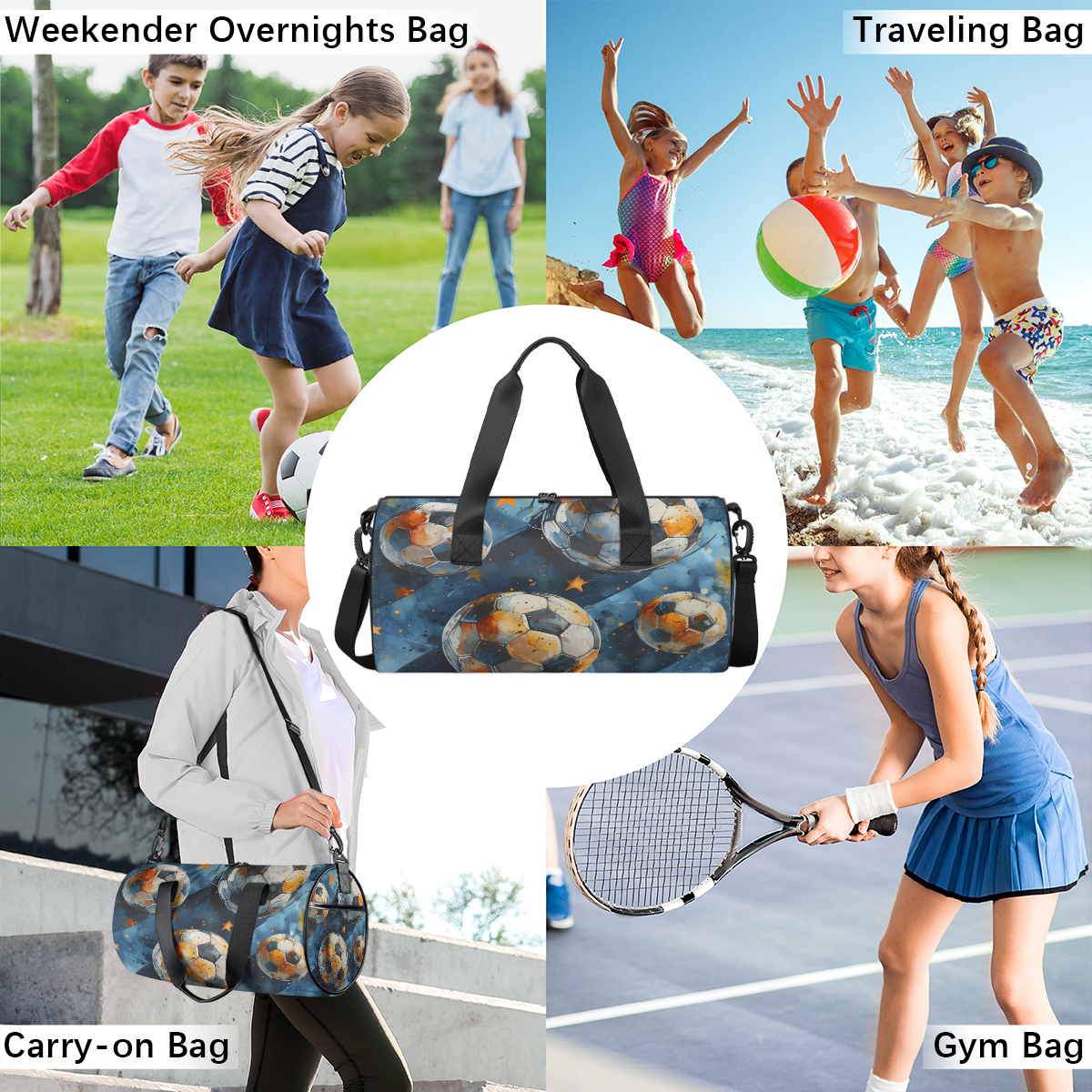 Qzjjjmy Soccer Bag for Boys Football Foldable Sport Duffel Bag Kids Men Sport Gym Bag