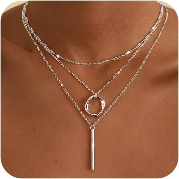 Leaf women's layered silver necklace, sterling silver stackable choker necklace, fashionable layered chain necklace set, women's jewelry