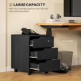 thumbnail image 3 of Black 3-Drawer File Cabinet with Wheels - Mobile Office Storage & Printer Stand for Home & Study - Compact Vertical Filing Cabinet (19.7" x 15.7" x 22.6"), 3 of 7