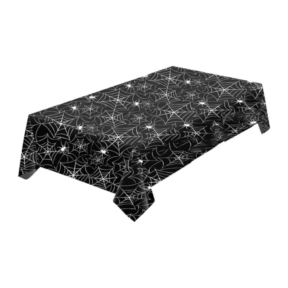 SDJMa Halloween Tablecloth Spider Web Tablecloth, Halloween Party Decor Supplies Disposable Rectangular Black Cobweb Plastic Table Covers for Halloween Birthday, Baby Shower, Spider Party Decor