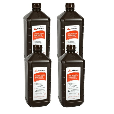 (4) Swan Hydrogen Peroxide 3% Topical Solution USP 32Oz First Aid Antiseptic for Treatment of Minor Cuts Abrasions Healthcare Oral Rinse for Home School Office Medical Kit & CUSTOM Storage Carrier