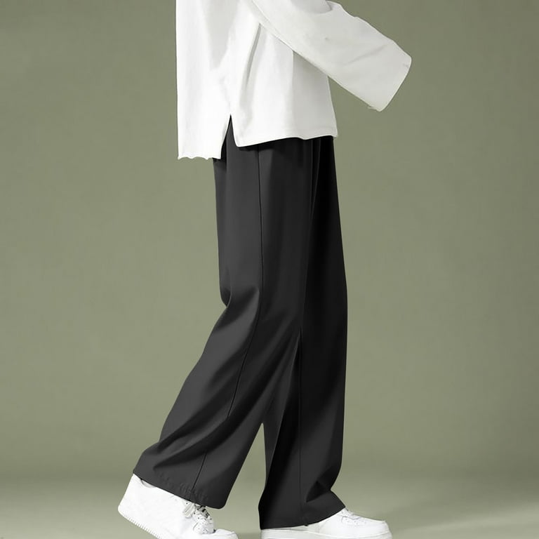 Miluxas Men's Casual High Waisted Wide Leg Long Pants