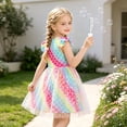 thumbnail image 3 of AmzBarley Girls Rainbow Mermaid Scale Flutter Sleeve Tulle Dress, Colorful Print Casual Princess Tutu Dress for Toddler Girls 5-6 Years, 3 of 7