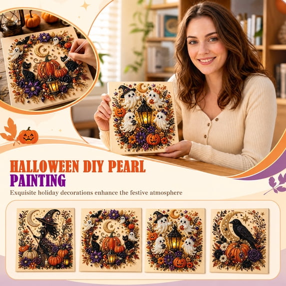 Halloween Pearl Art Beaded DIY Kit Making Set for Beginners, Handmade Bead Art Craft Set for Home Decor, Relaxing Arts and Crafts Gift for Adults Teens