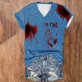 thumbnail image 2 of Tops Cortos para las Mujeres, Halloween Impreso V-Cuello Camiseta de Manga Corta, Tela de Imitación de Moda Casual, 2 of 3