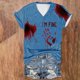 thumbnail image 2 of Tops Cortos para las Mujeres, Halloween Impreso V-Cuello Camiseta de Manga Corta, Tela de Imitación de Moda Casual, 2 of 3
