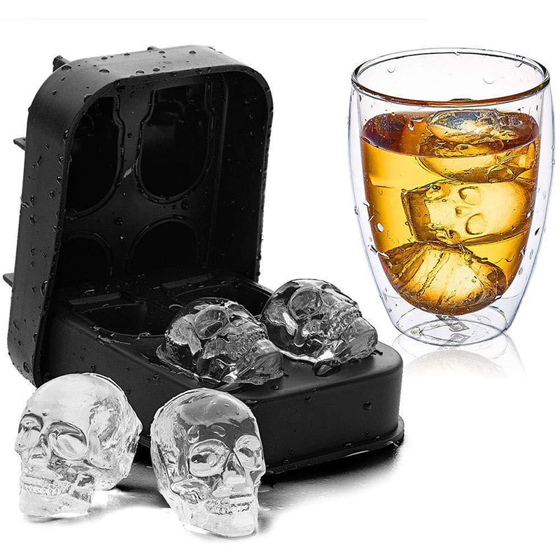 3D Skull Shape Silicone Ice Cube Trays Mold Mould Cocktails Whisky Maker Xmas 