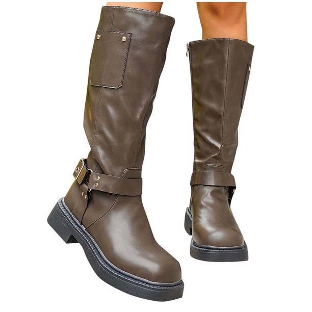Xfvqtps Knee High Boots for Women Wide Calf Side Zipper Square Toe