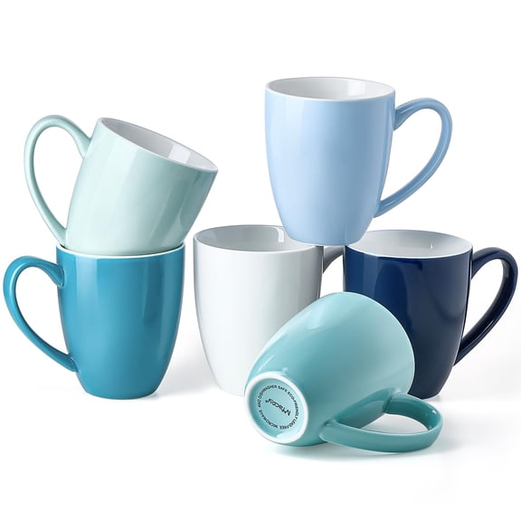 Porcelain Coffee Mugs Set of 6, 13 Ounce Coffee Cups with Handle, Ceramic Tea Mugs for Latte, Hot Tea, Cappuccino, Mocha, Cocoa, Dishwasher and Microwave Safe