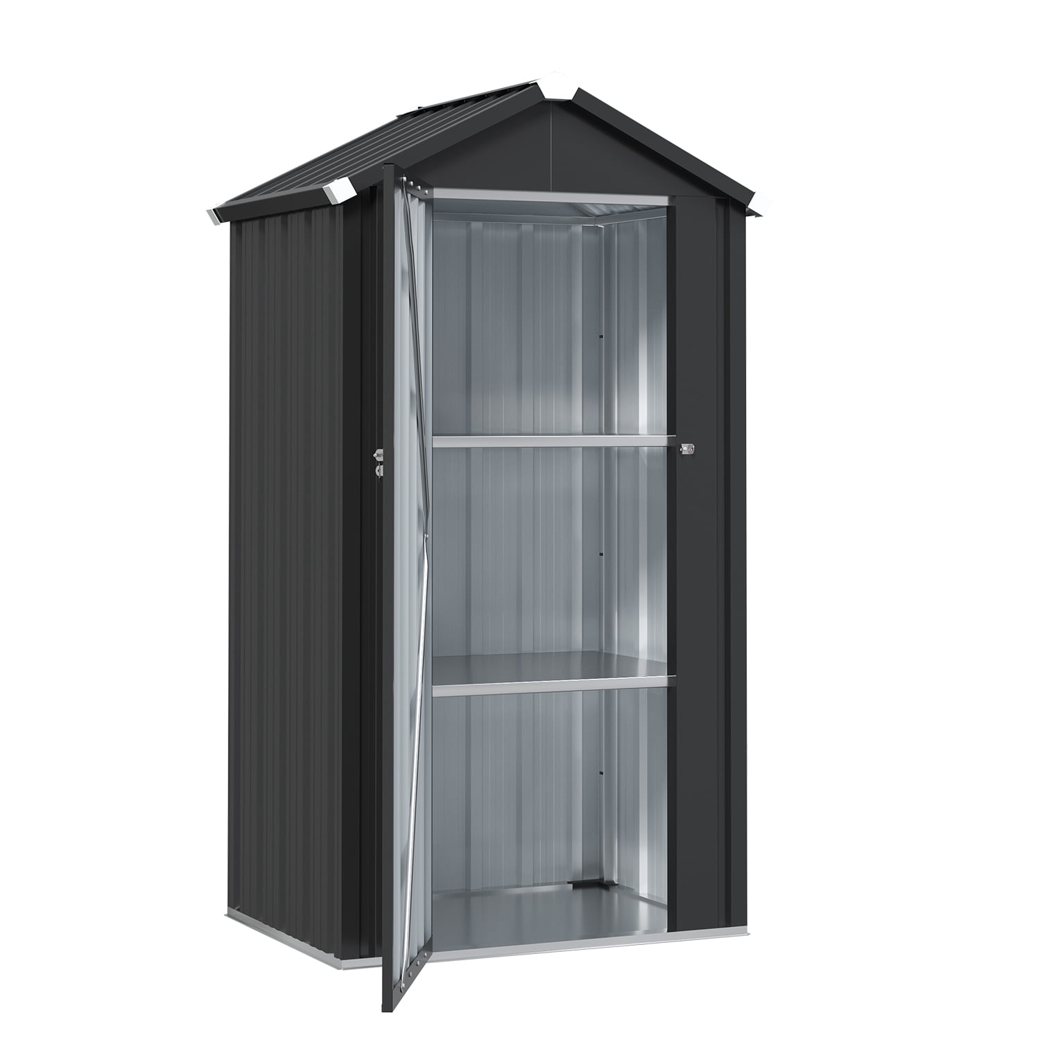 BaPiPro 3x2 ft Outdoor Storage Shed with Floor, Metal Shed with Shelves, Small Tool Shed, Metal Cabinet for Patio Backyard Garden