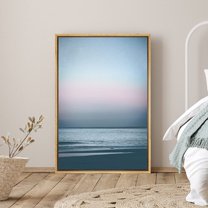 PixonSign Framed Canvas Print Wall Art Ombre Beach Horizon Nature Ocean Photography Modern Art Nautical Scenic Colorful Multicolor Pastel for Living Room, Bedroom, Office - 16"x24" Natural