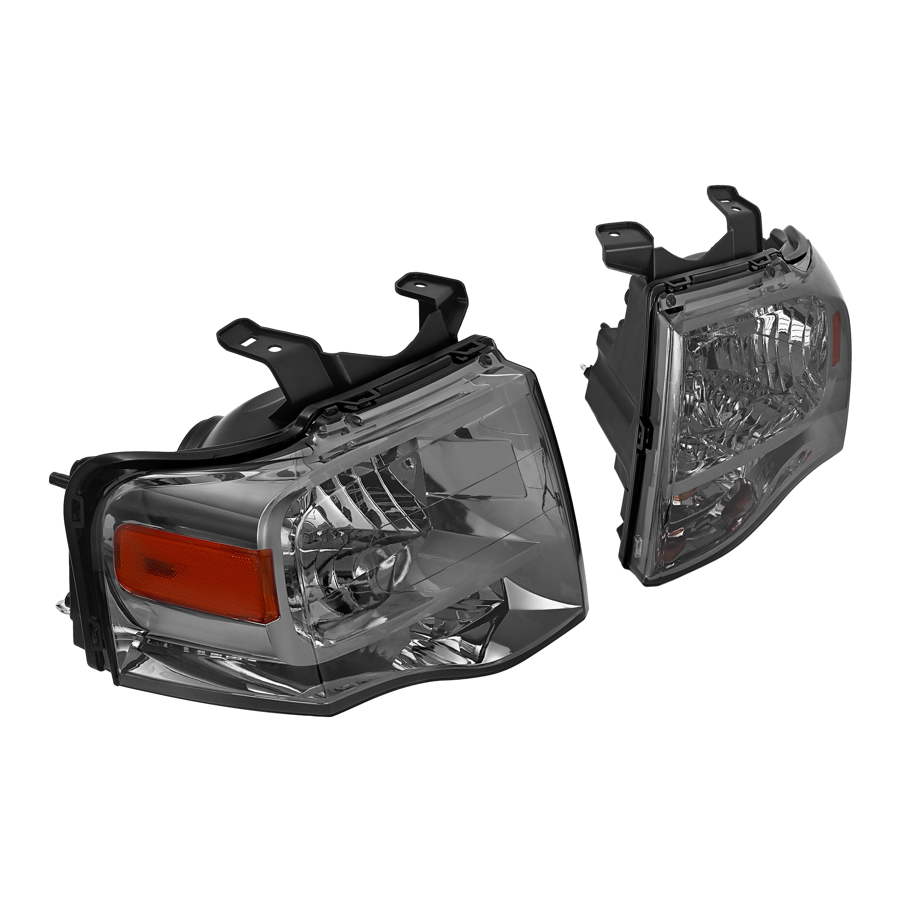 Kojem Pair Headlight Assembly for 2007-2014 Ford Expedition Replaces FO2502226 FO2503226 Halogen Headlamp Front Light Lamp w/Bulb Smoke Lens Chrome Housing Driver & Passenger Side