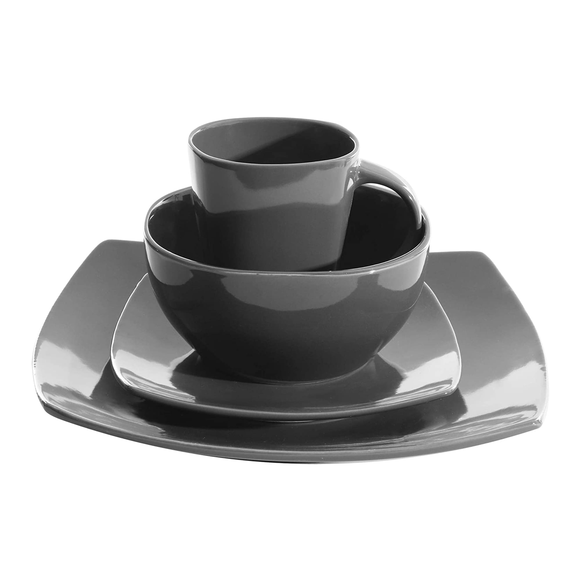 Gibson Soho Lounge Square 16-Piece Dinnerware Set, Gray
