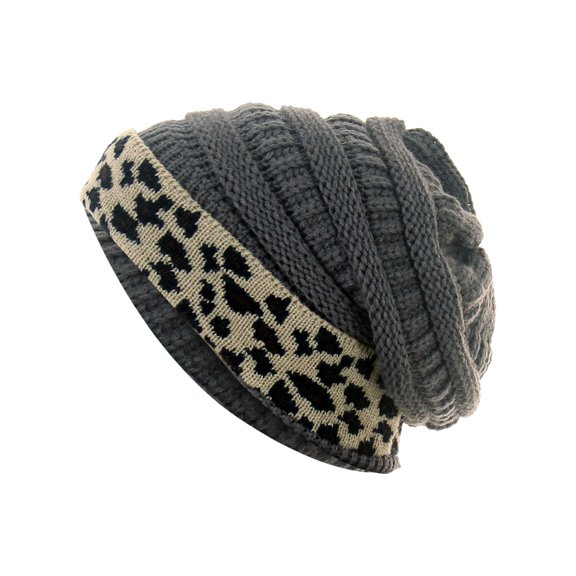 Ausyst Hats Clearance! Womens Unisex Knit Beanie Winter Thick Leopard Fleece Lined Beanie Warm Hats