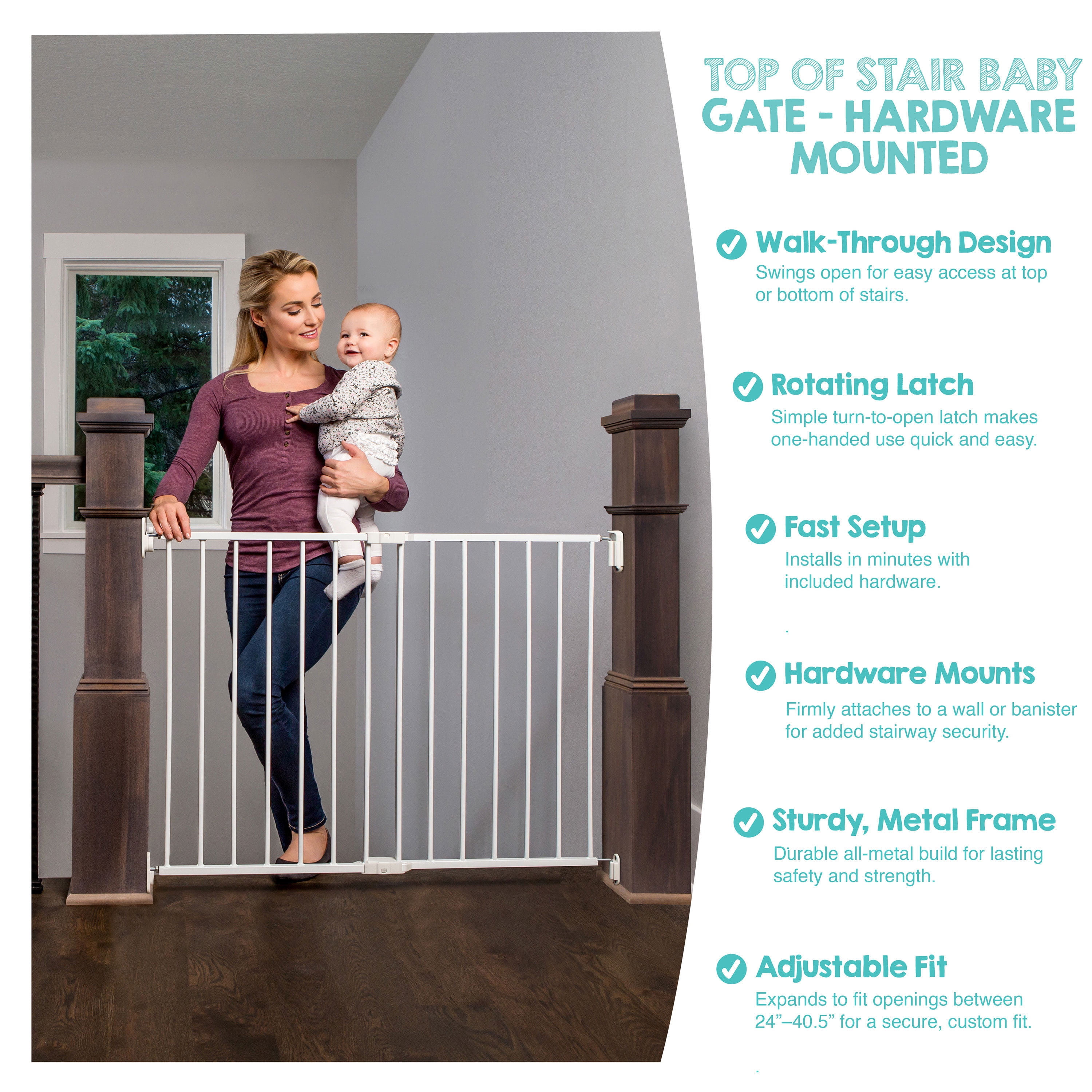 Regalo Extra Wide 2-in-1 Stairway & Hallway Baby Safety Gate with Mounting Kit, 24-40.5 in, Ages 6-24 Months