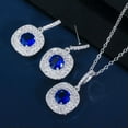 thumbnail image 5 of Pave Royal Blue CZ Stone Square Pendent Neckalce Earring Jewelry Set for Party, 5 of 9