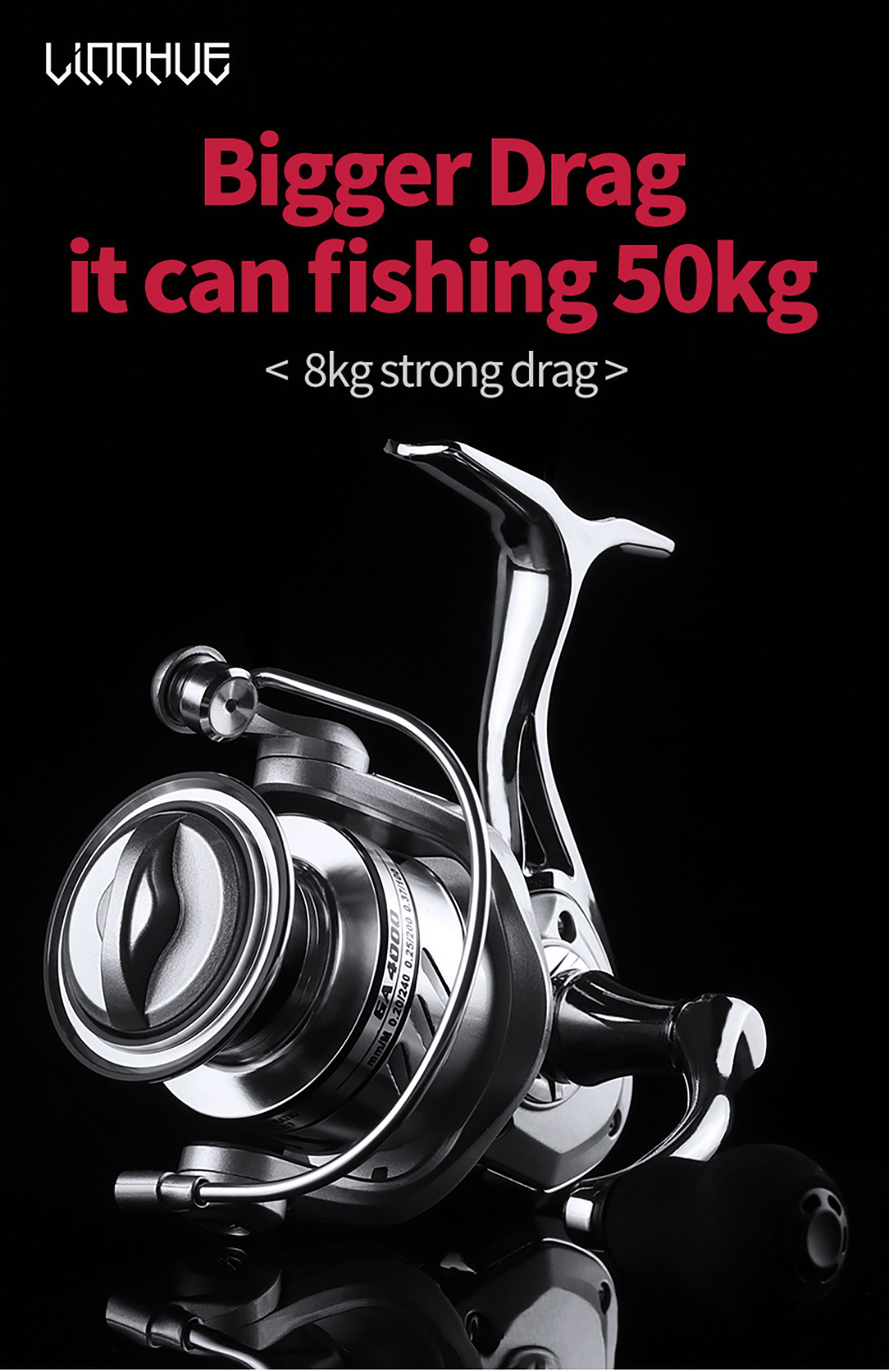 LINNHUE Fishing Reel GA1000-7000 22kg Max Drag 5.2:1 Speed All Metal Body Handle Spool Reel Fishing Coil Spinning Reel Fishing