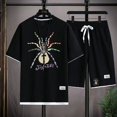 thumbnail image 2 of Conjunto deportivo informal de marca de moda de verano para hombre con pantalones cortos holgados de manga corta y cuello redondo, conjunto de dos piezas con diseño de gofre, conjunto de versión corea, 2 of 5