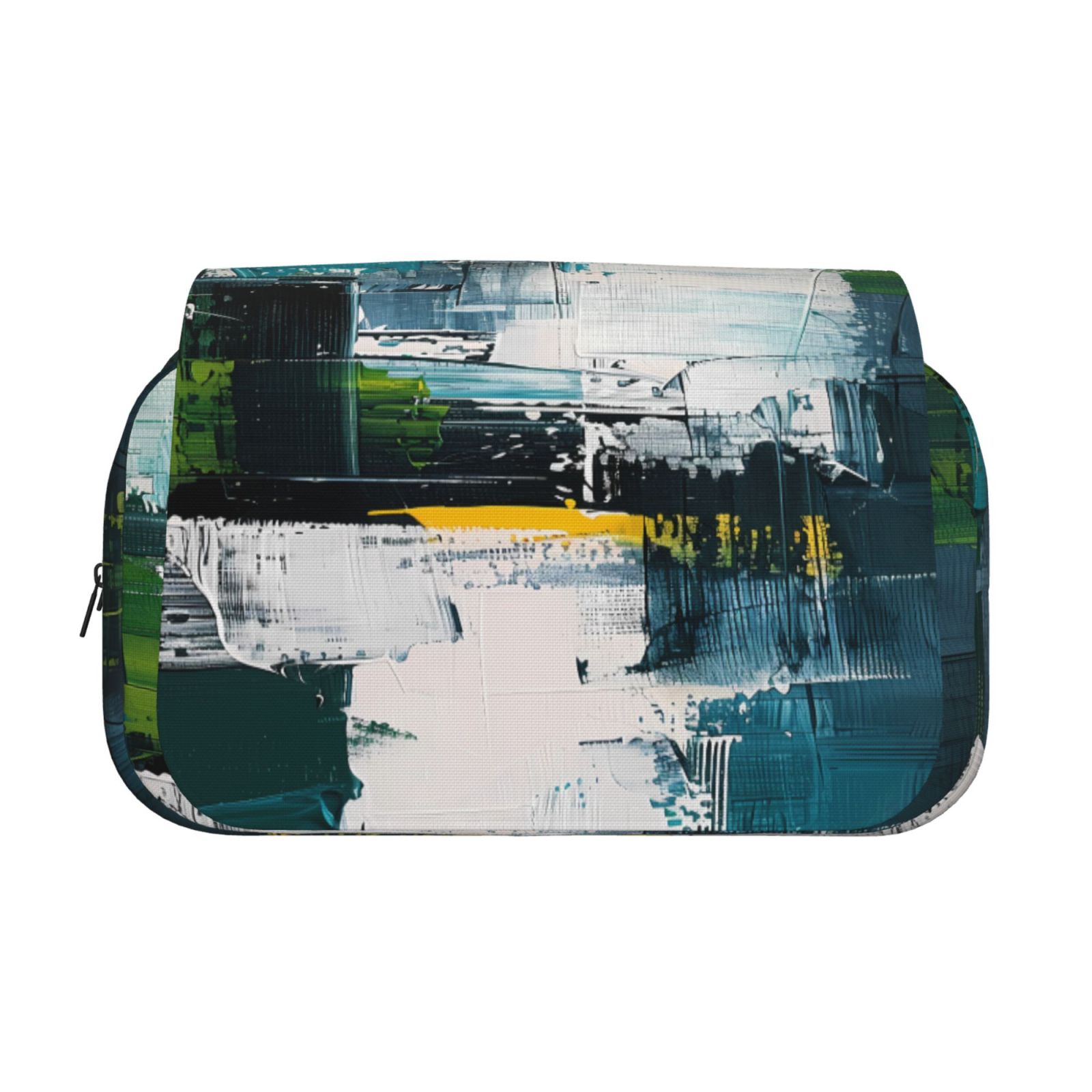 Rateoe Abstract Brushstrokes Green Blue Pattern Double Clamshell Pen Case, Storage Organizer with Two Zipper Compartments– Holds Up to 50 Pencils & Pens