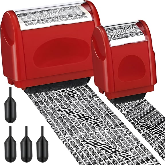 CCOCC 2 Pack Identity Protection Roller Stamp,Confidential Roller Stamp,Privacy Stamp,Information Blocker Stamp and 4 Pack Refill Ink for ID,Account,Data,Address Security (Red)