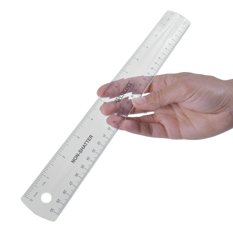 Ruler 30cm 12 Strong Clear Shatter Resistant Plastic Back to