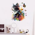 thumbnail image 1 of Adhesivos de pared con forma de gato colorido con flores y mariposas, 1 of 3