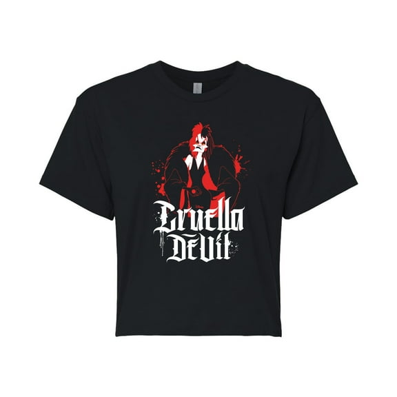 Disney Villains - Cruella Devil Spatter - Juniors Cropped Cotton Blend T-Shirt
